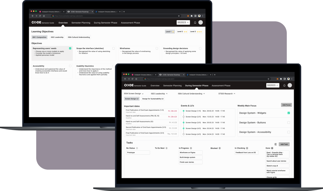 Semester Roadmap with two screen mockups